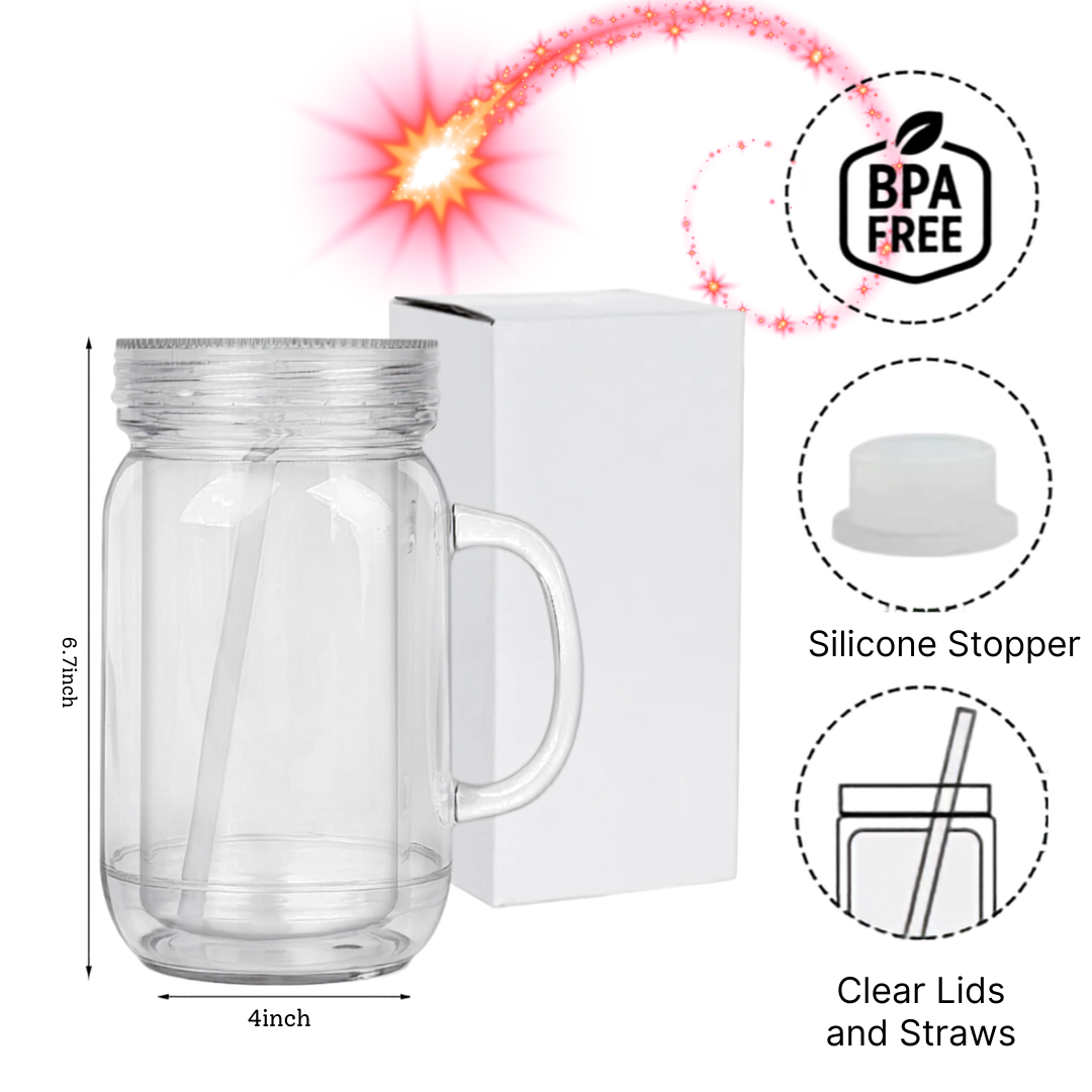 24oz/710ml Acrylic Snow Globe Mason Jar