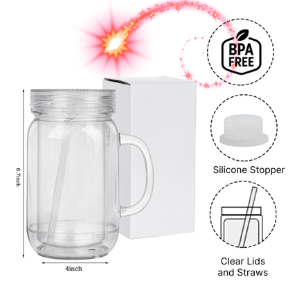 24oz/710ml Acrylic Snow Globe Mason Jar
